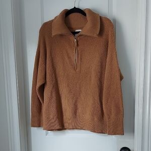 Aerie Tan Zip Up Sweater with Classic Knit Design